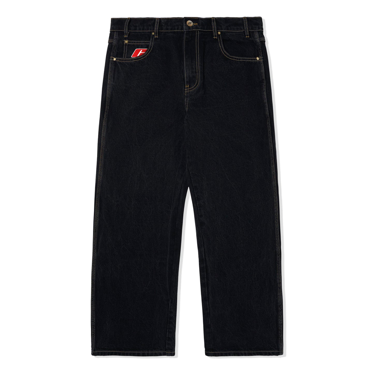 Emblem Denim Jeans, Black